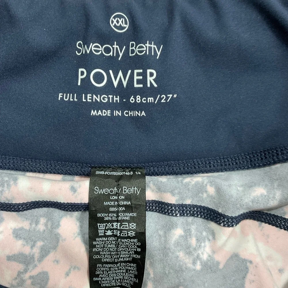 Sweaty Betty Power Pocket Workout Leggings Pink Abstract Tie Dye XXL full length